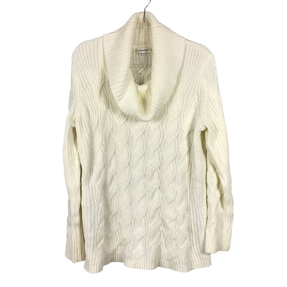 Calvin Klein Ivory Winter White Basket Weave Chain Knit Drape Neck Sweater sz L - Picture 6 of 15
